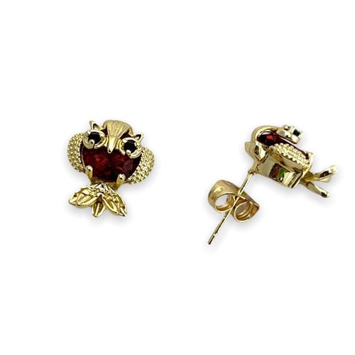 Red owl studs earrings in 18k of gold plated earrings