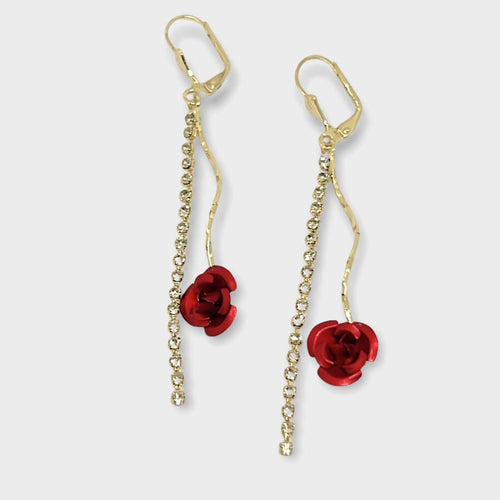 Red rose cz thread lever back earrings 18kts of gold plated earrings