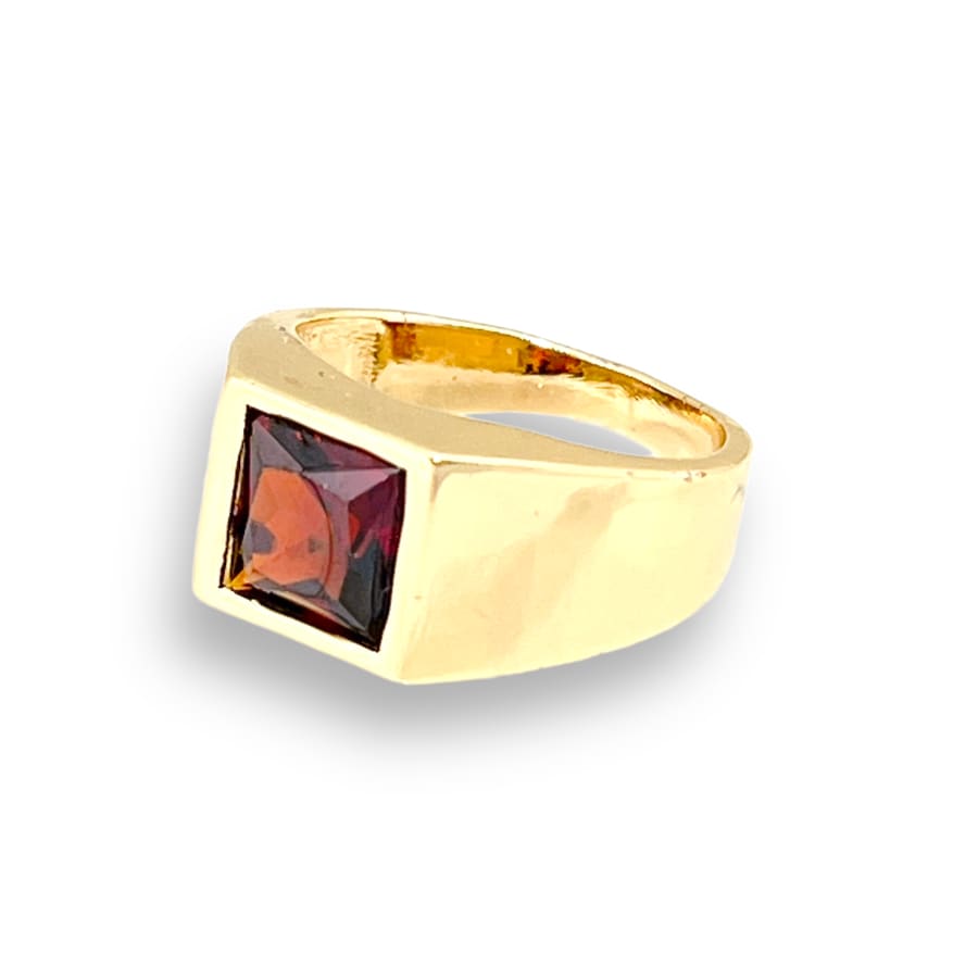 Red square stone unisex ring 18k of gold plated rings