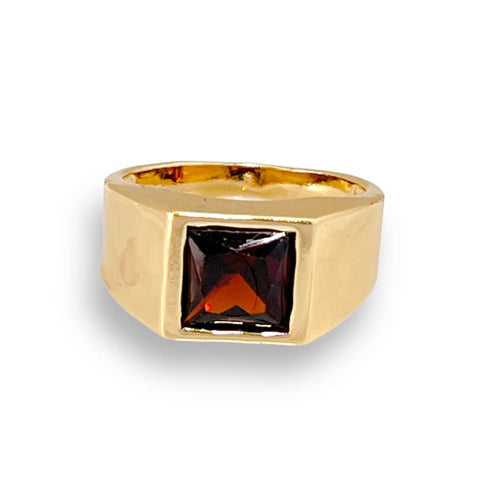 Red square stone unisex ring 18k of gold plated rings