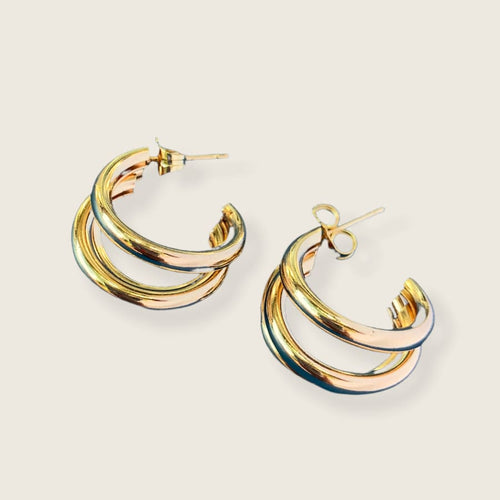Retro 3 half moon studs earrings in 18k of gold plated earrings