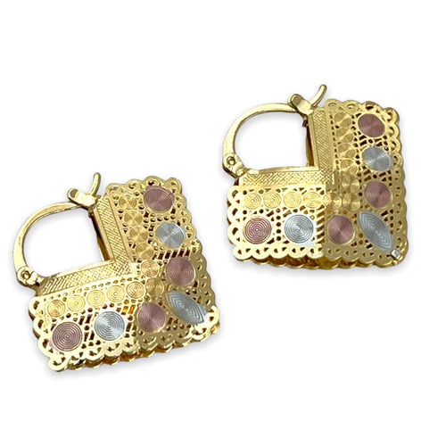 Retro heart shape hollow tri - color hoops earrings in 18k of gold plated