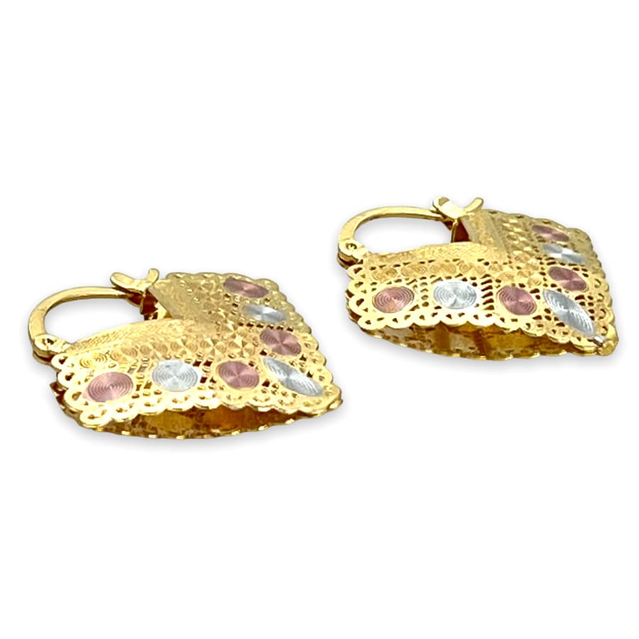 Retro heart shape hollow tri-color hoops earrings in 18k of gold plated earrings