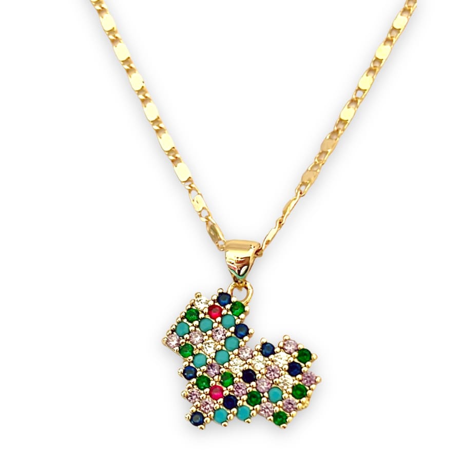 Retro multicolor stones heart in 18k of gold plated chain necklace chains