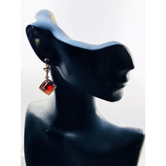 Rhombus shape 18kts gold plated earrings red earrings
