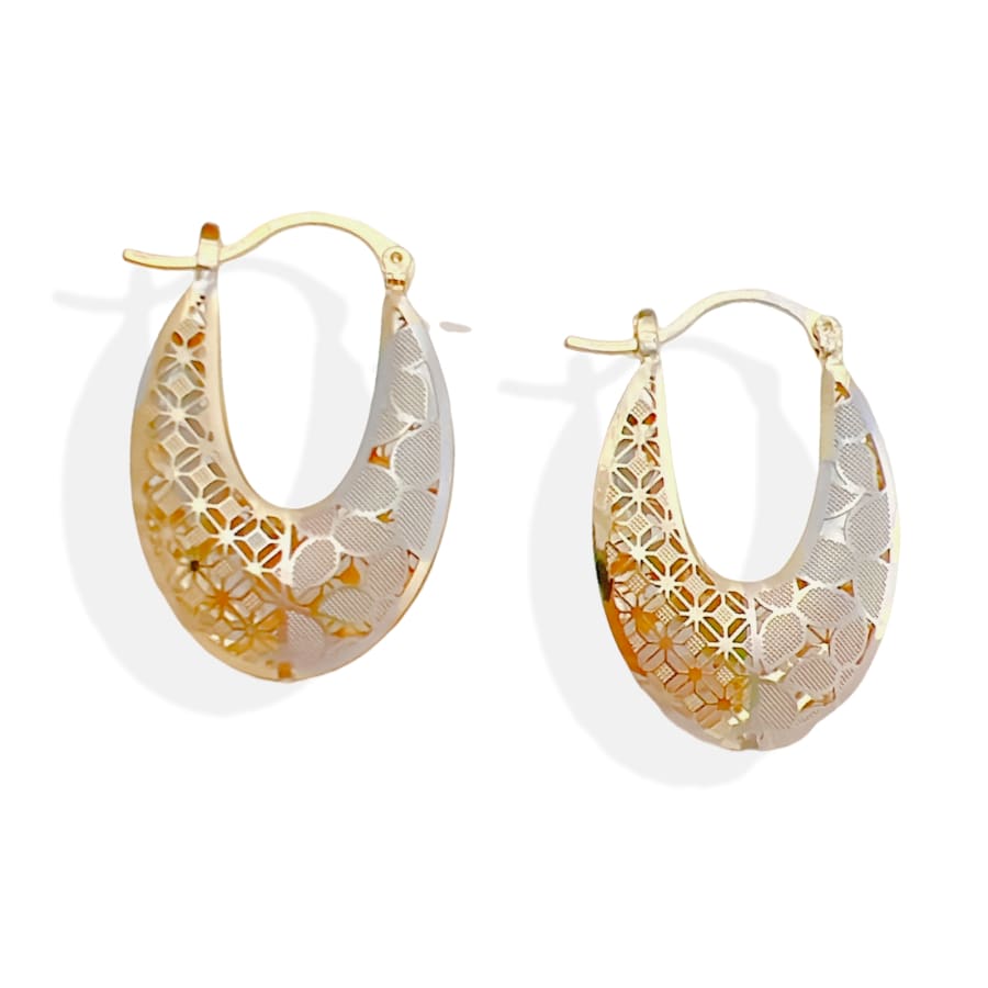 Rita oval shape flowery tricolor hoops earrings in 18k of gold plated earrings