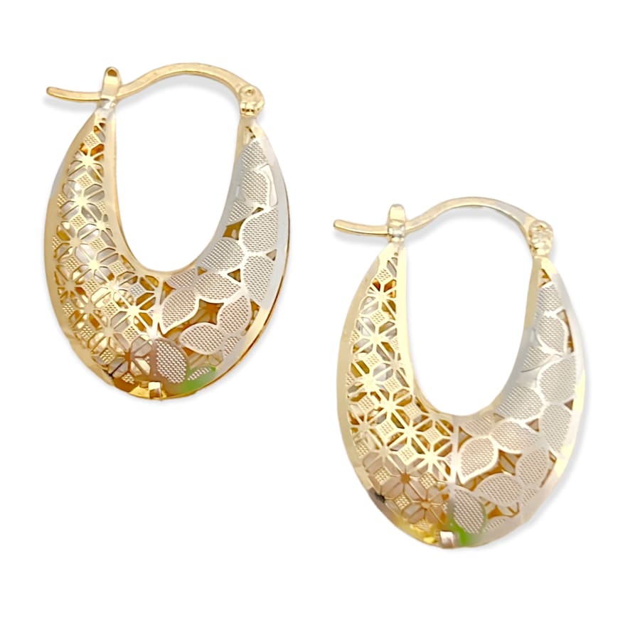 Rita oval shape flowery tricolor hoops earrings in 18k of gold plated earrings