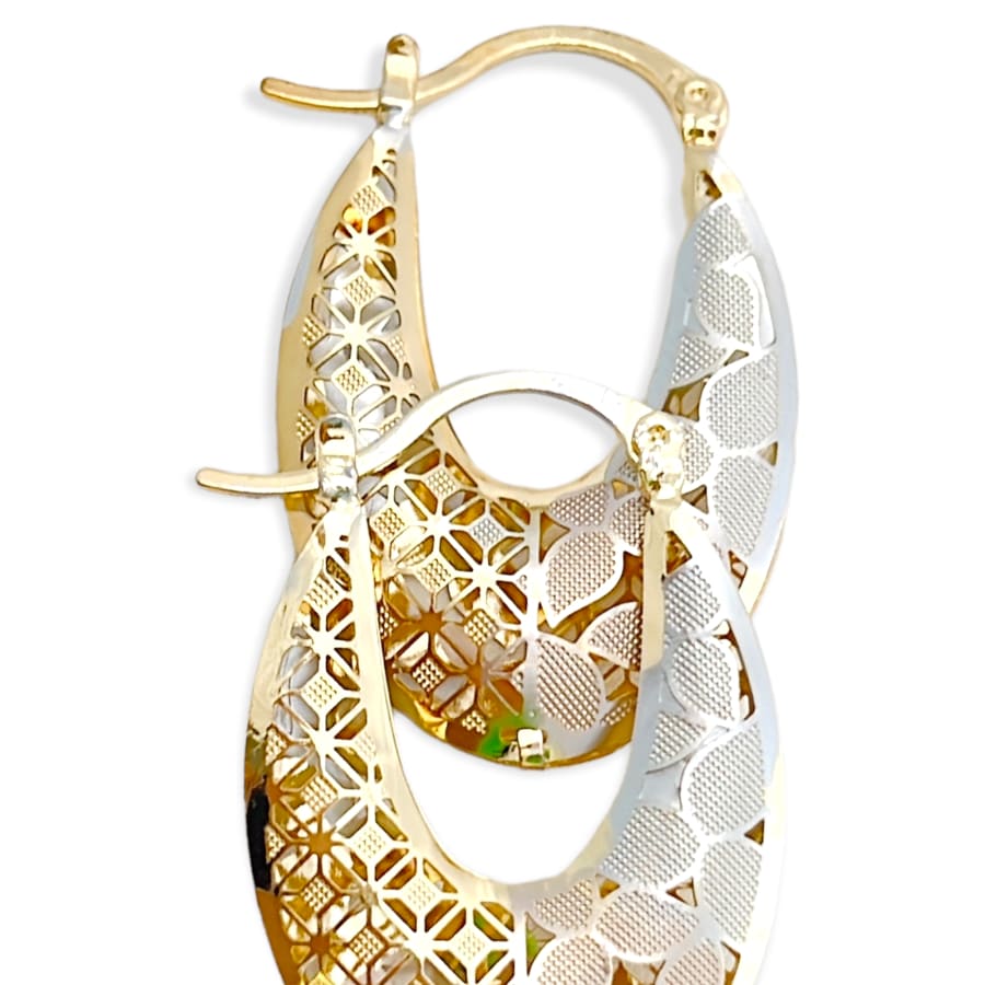 Rita oval shape flowery tricolor hoops earrings in 18k of gold plated earrings
