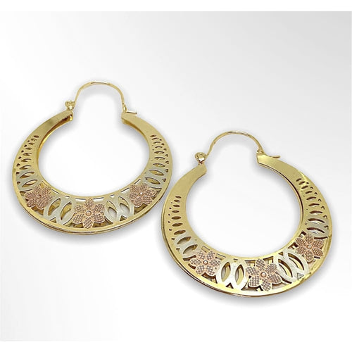 Rose hoop earrings in 18kts of gold plated