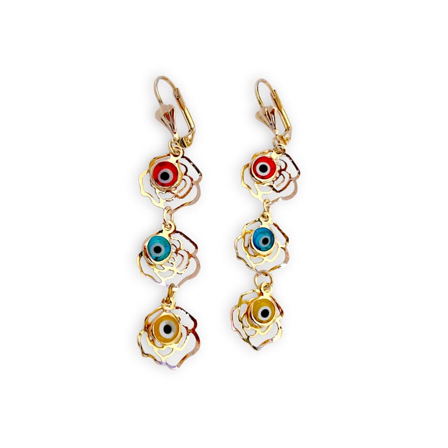 Rose multicolor evil eye lever back earrings in 18k of gold plated earrings