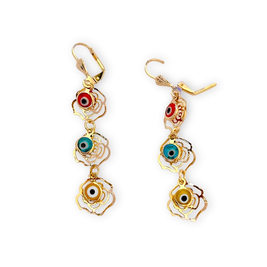 Rose multicolor evil eye lever back earrings in 18k of gold plated