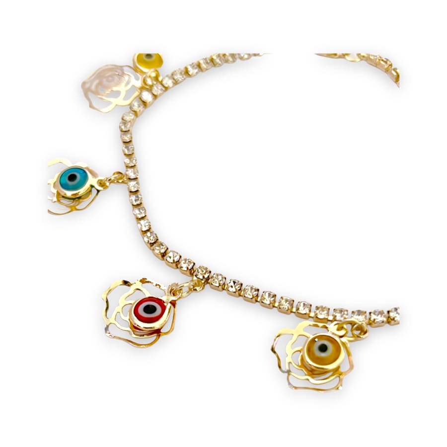 Rose with multicolor evil eye beads bracelet 18k of gold plated bracelet