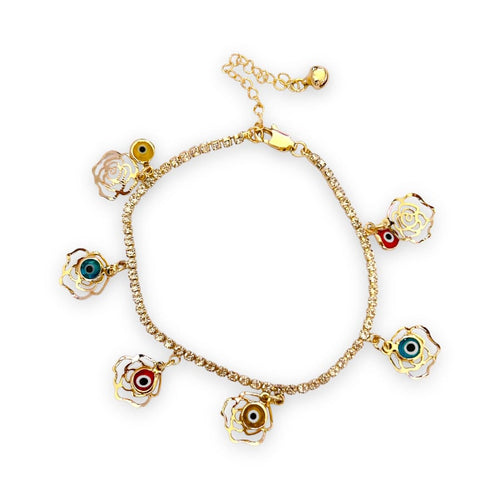 Rose with multicolor evil eye beads bracelet 18k of gold plated bracelet