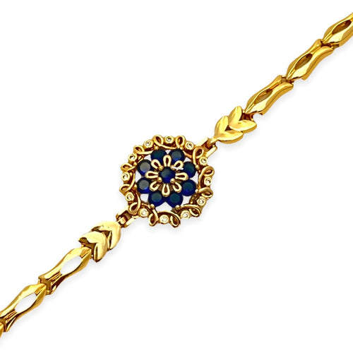 Royal blue flower bracelet in 18kts of gold plated bracelets