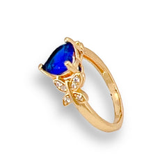 Royal blue heart stone with butterflies sides ring in 18k of gold plated rings