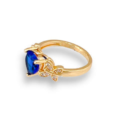 Royal blue heart stone with butterflies sides ring in 18k of gold plated rings