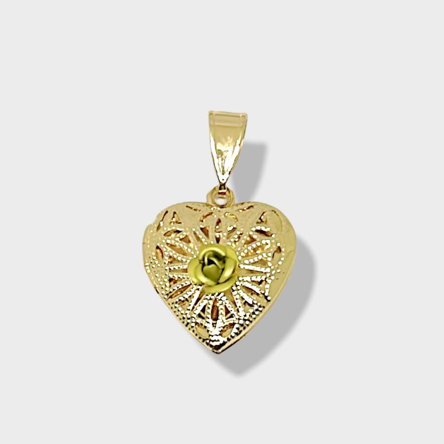 Sage green rose locket filigree heart pendant in 18kts of gold plated charms