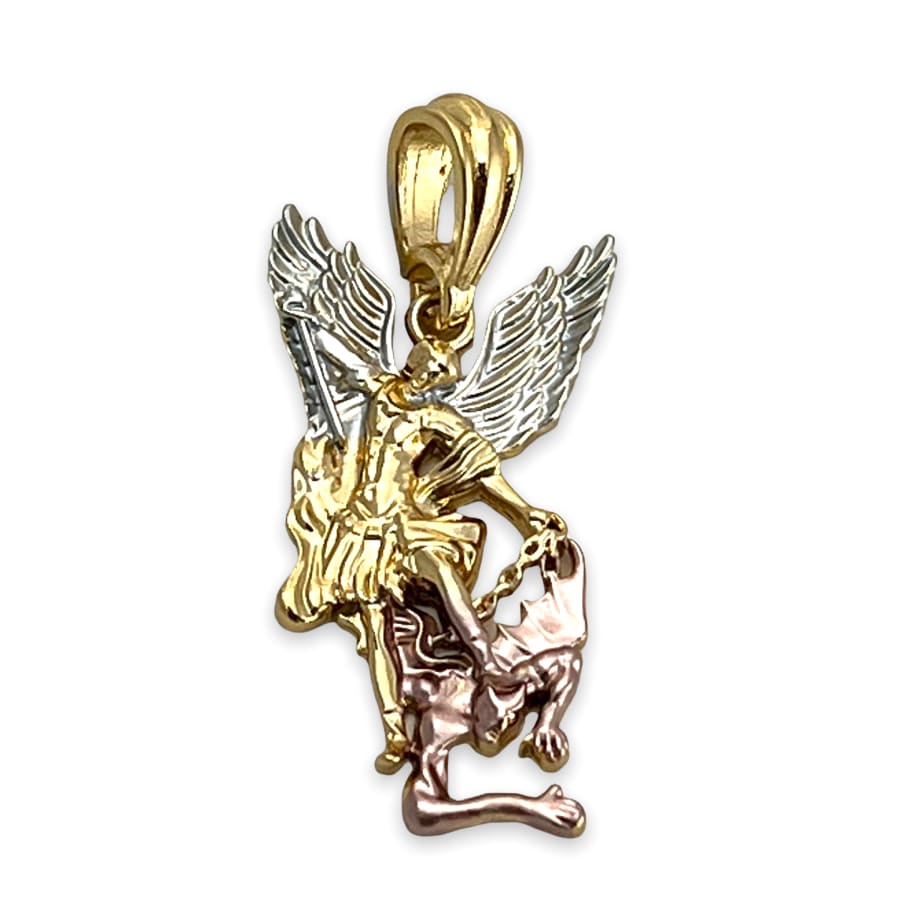 Saint michael tricolor pendant 8kts of gold plated charms