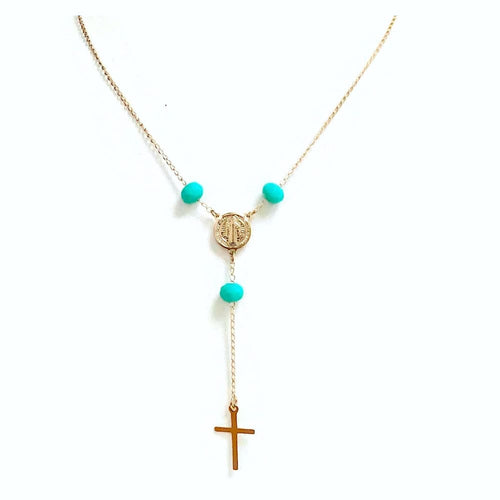 San benito turquoise beads rosary 18kts of gold plated 18 rosaries