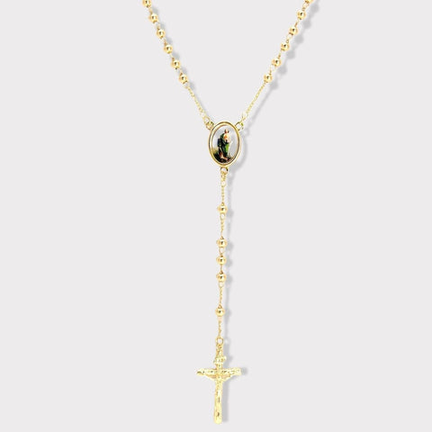 Tri-color oval beads guadalupe gold plated rosary necklace