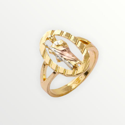 Dolphin charm tri-color semanario ring in 18k gold plated