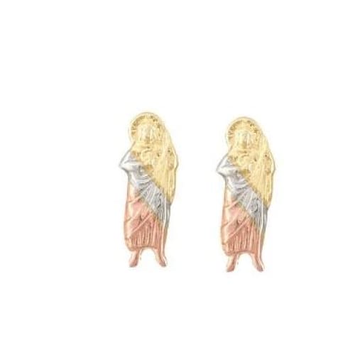 San judas tricolor screw back post studs earrings in solid gold earrings