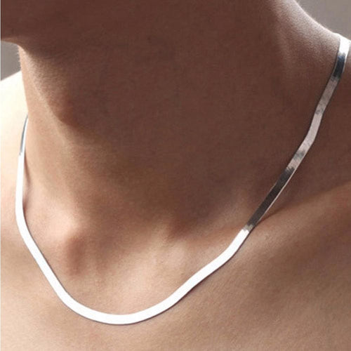 Sliver plated herringbone chain necklace