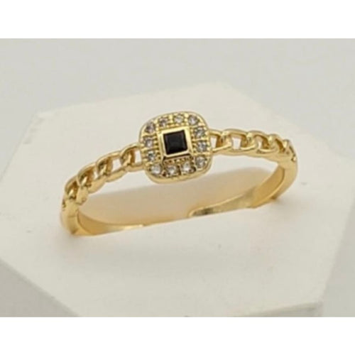 Small black square adjustable open size ring 18k of gold plated rings
