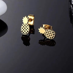 Small pineapple gold stainless steel earrings studs