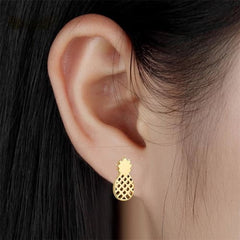 Small pineapple gold stainless steel earrings studs