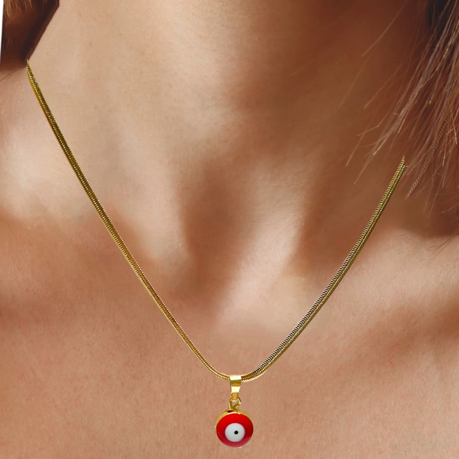 Snake chain red evil eye charm - necklace 18kts gold plated charms