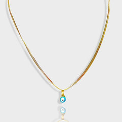 Snake chain sky blue evil eye charm - necklace 18kts gold plated charms