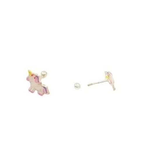 Sterling silver enamel unicorn studs screw-backs.925 earring