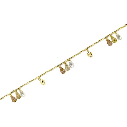 Tear drops 3 tones charms anklet 18kts of gold plated 10 anklet