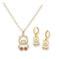 Teddy bear pink crystals set 18k of gold plated chains