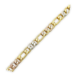 Three color figaro bracelet 7mm in 18kts gold plated bracelets