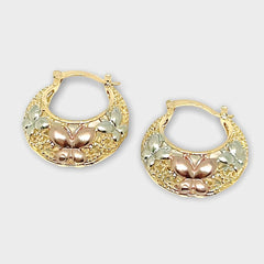 Three colors butterflies hoops in rose silver 18k of gold plated earrings earrings