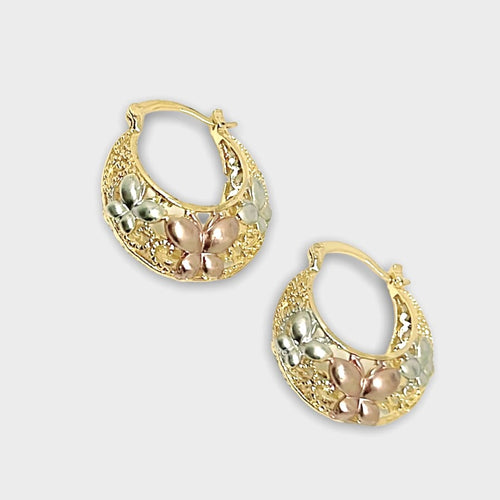 Three colors butterflies hoops in rose silver 18k of gold plated earrings earrings