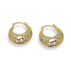 Three colors elephant hoops in rose silver 18k of gold plated earrings