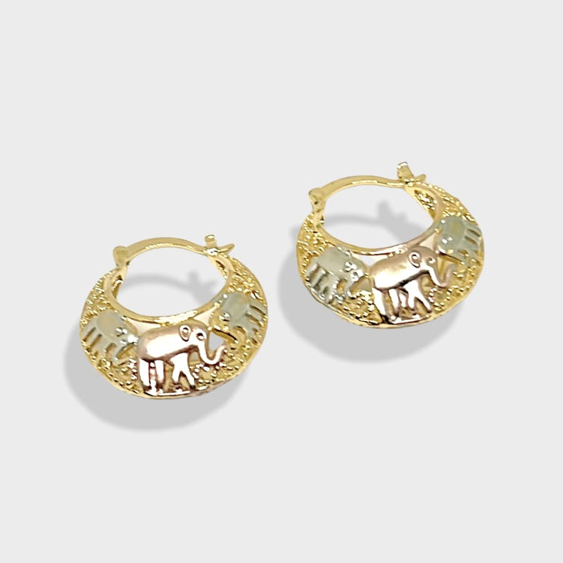 Three colors elephant hoops in rose silver 18k of gold plated earrings earrings