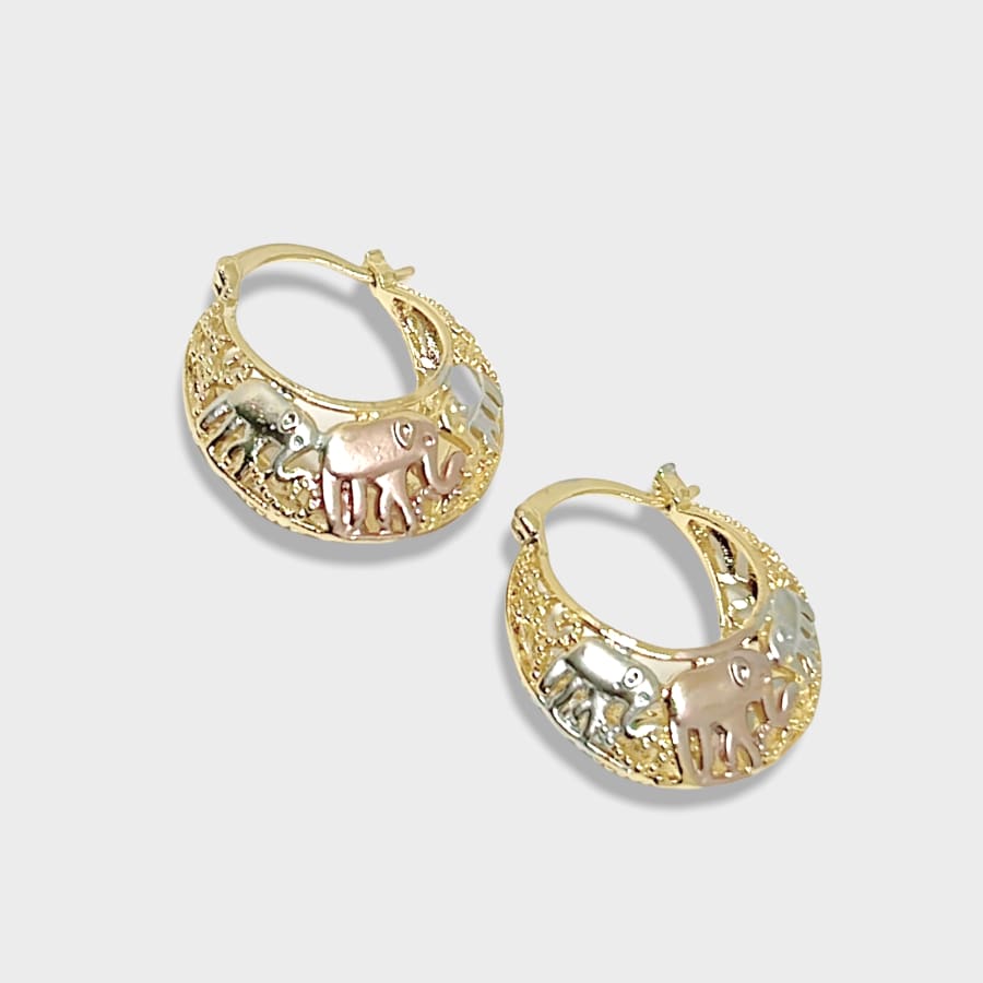 Three colors elephant hoops in rose silver 18k of gold plated earrings earrings