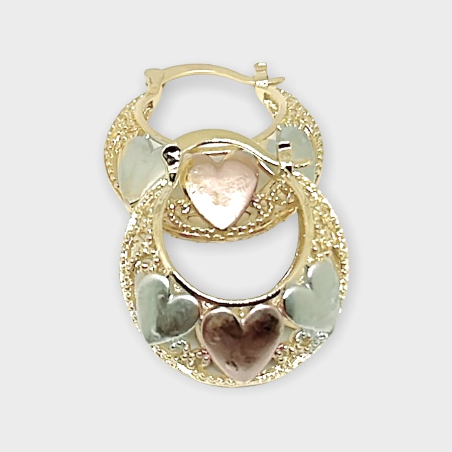 Three colors hearts hoops in rose silver 18k of gold plated earrings earrings