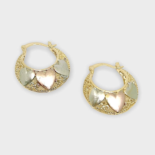 Three colors hearts hoops in rose silver 18k of gold plated earrings earrings