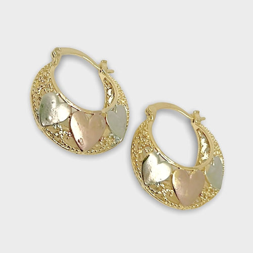 Three colors hearts hoops in rose silver 18k of gold plated earrings earrings