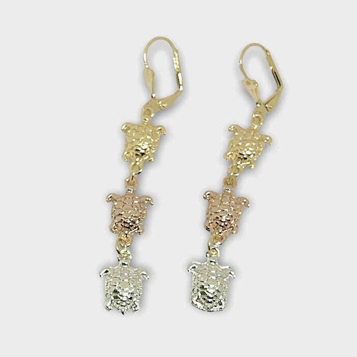 Three colors turtle in rose silver 18k of gold plated earrings earrings