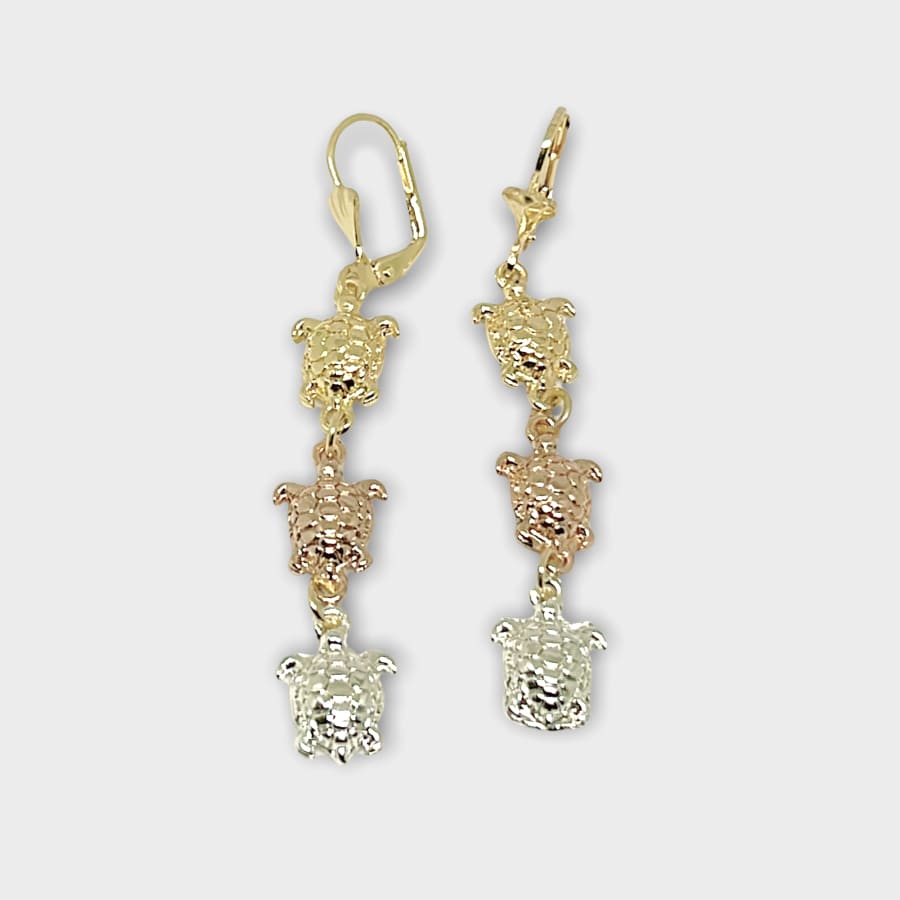 Three colors turtle in rose silver 18k of gold plated earrings earrings