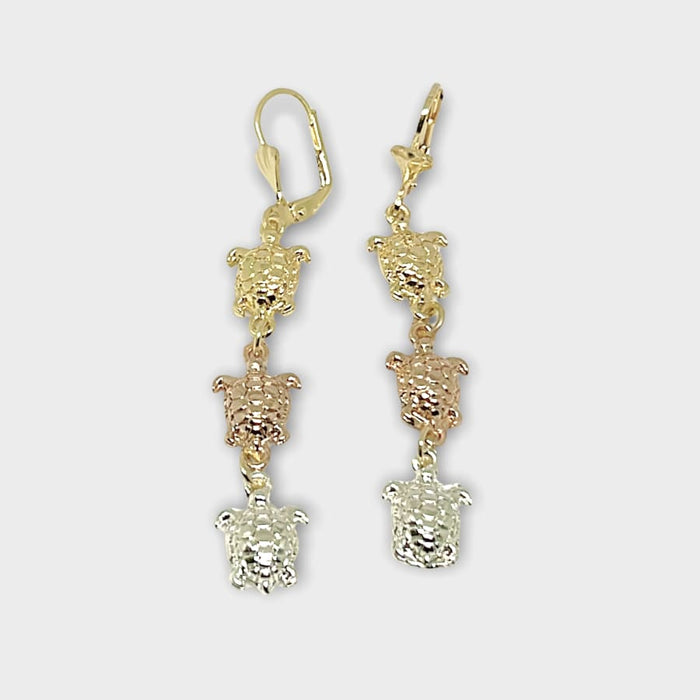 Three colors turtle in rose silver 18k of gold plated earrings earrings