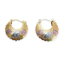 Three elephants filigree hollow tri-color hoops earrings in 18k of gold plated earrings