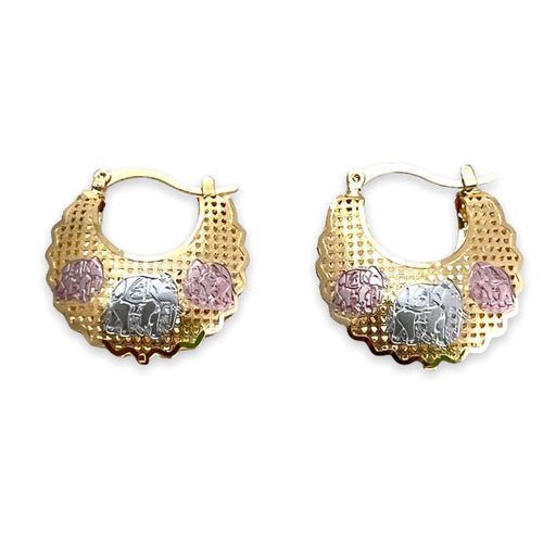 Three elephants filigree hollow tri - color hoops earrings in 18k of gold plated