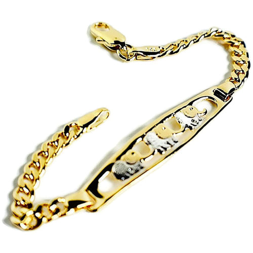 Three silver elephants curb link bracelet 18kts of gold plated 6 bracelets